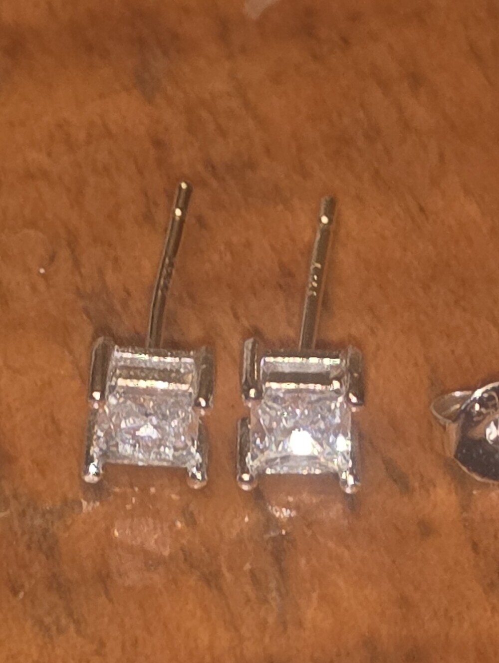 Sterling Silver 925 Zirconia Stone Stud Earrings Signed On Posts & Clasps